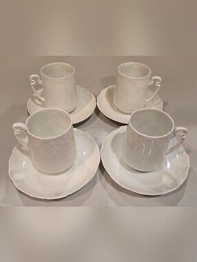 Silesia White Porcelain Tea Cup and Saucer Set - 4 Piece